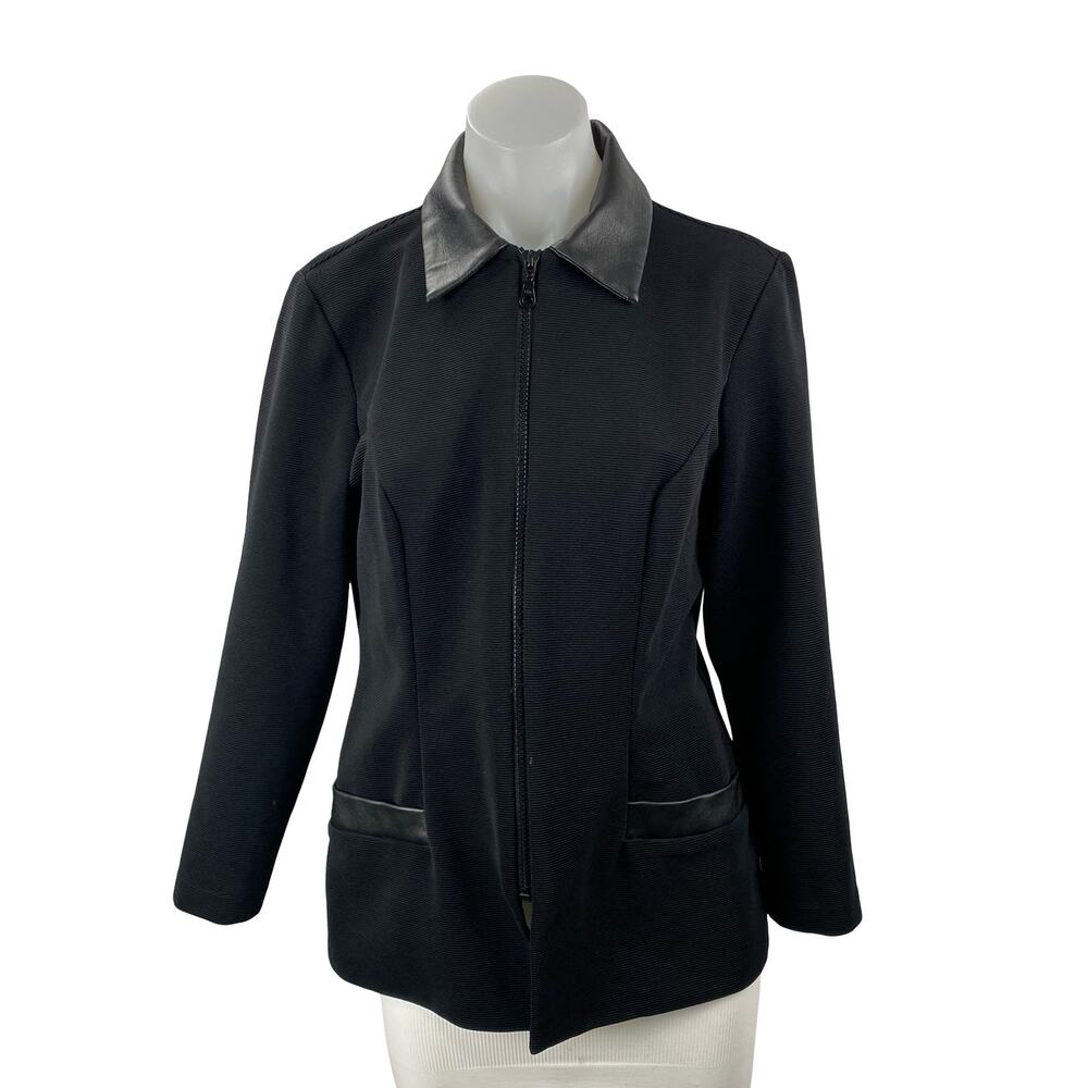 Lindsey Scott Women's Black Full Zip Faux Leather Collared Coat Jacket Size 8